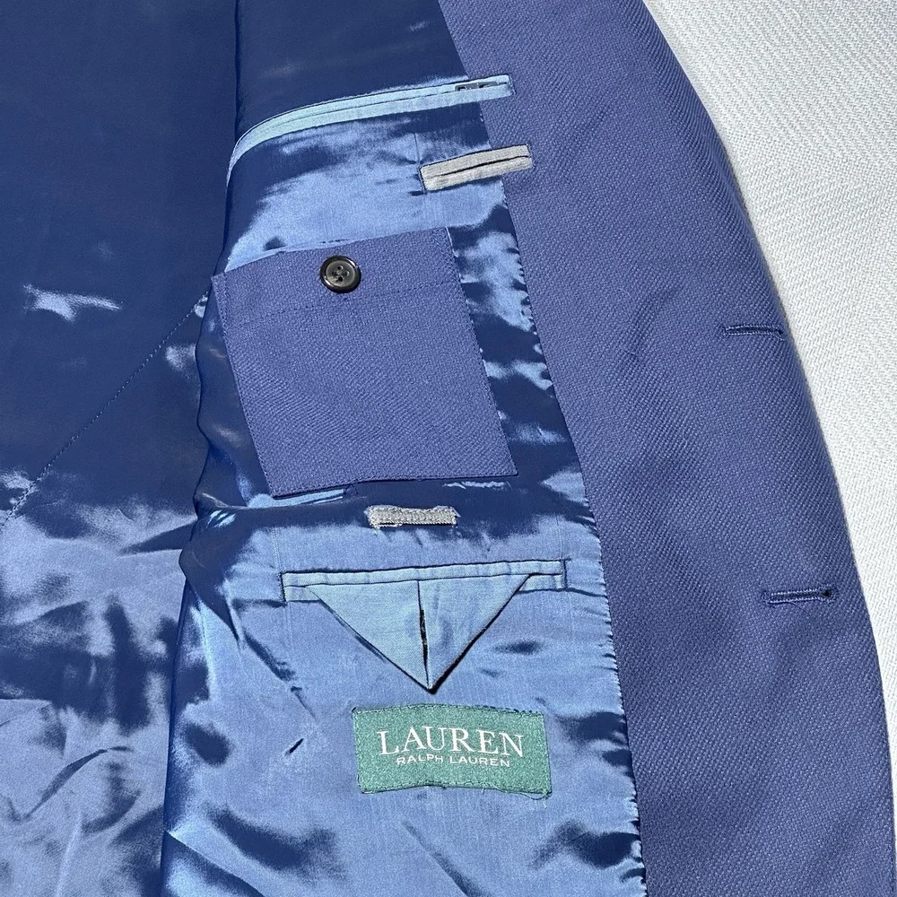Lauren Ralph‎ Lauren Coolmax Blazer 46R Navy Wool Blend Gold Button Sport Coat